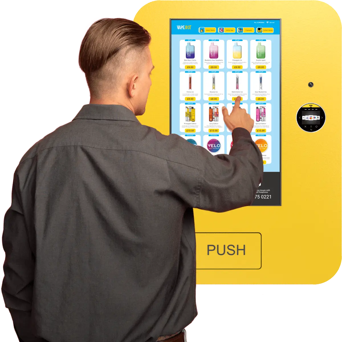 Touchscreen interface on a Vape Bot machine